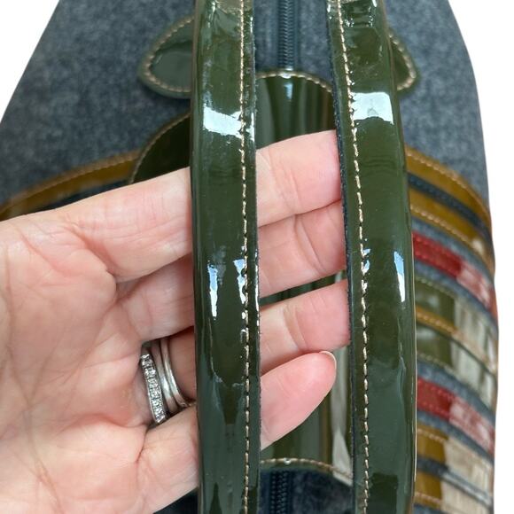 LONGCHAMP Le Pliage Large Felt Tote Olive Patent Leather Trim Multicolor - Picture 7 of 13